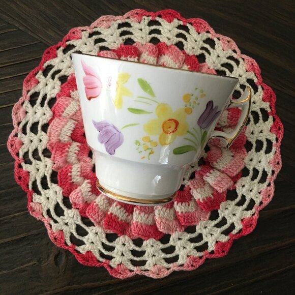 Phoenix Hand Painted Flowers White English Bone China Teacup & Saucer Set - Picture 6 of 10